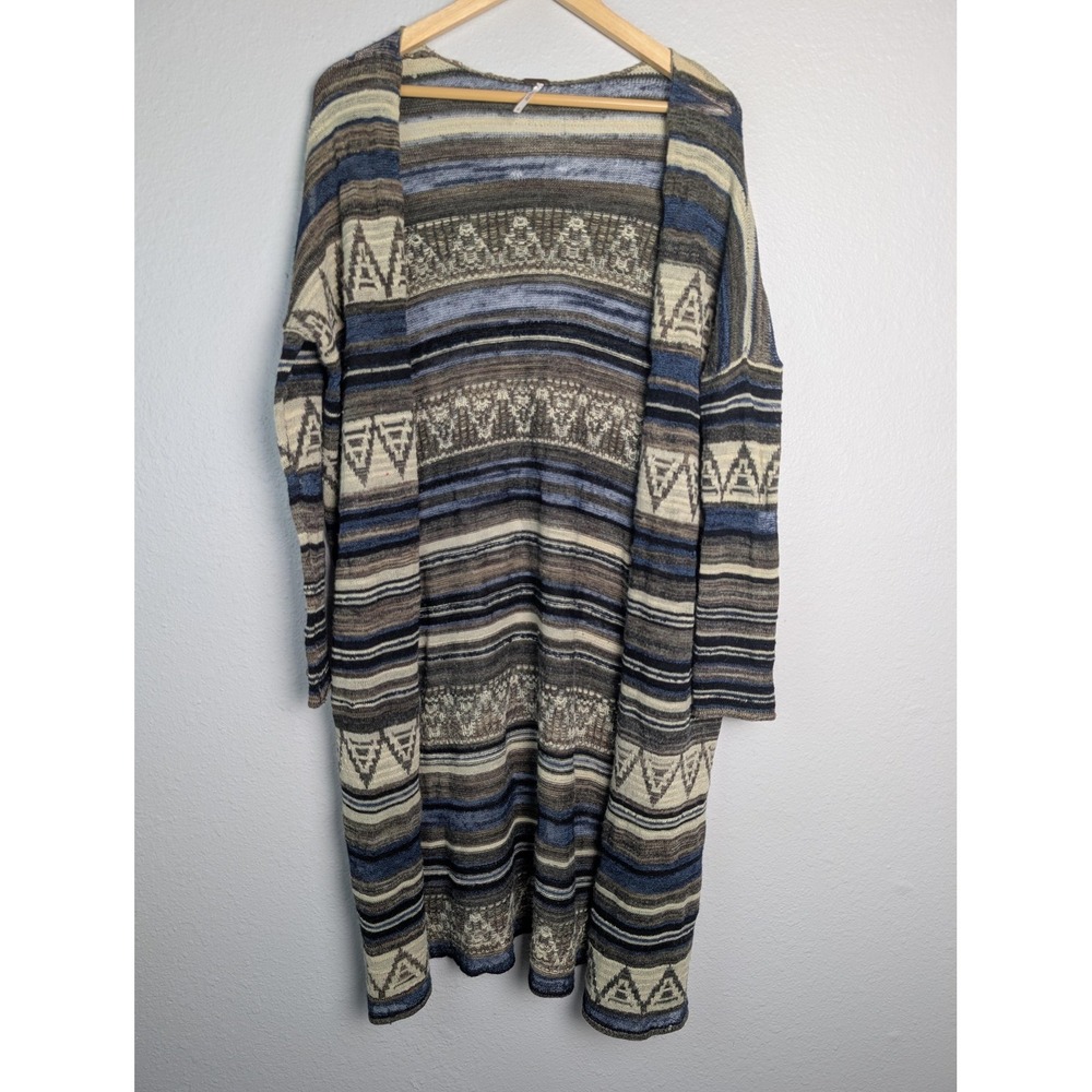 Free People Cardigan Womens S Gray Open Lightweight Striped Open-Knit Relaxed